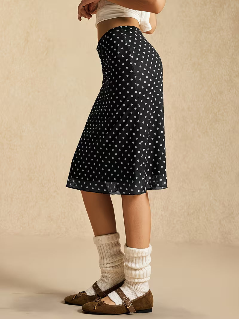 Women'S Casual And Elegant Color-Blocking Mesh Polka Dot Skirt