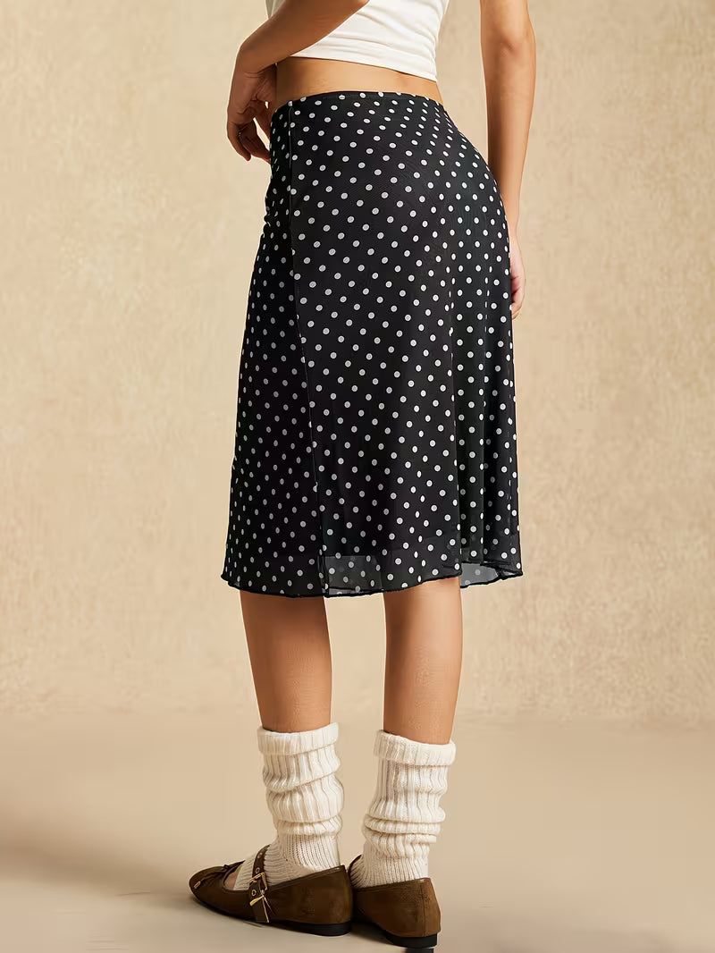 Women'S Casual And Elegant Color-Blocking Mesh Polka Dot Skirt