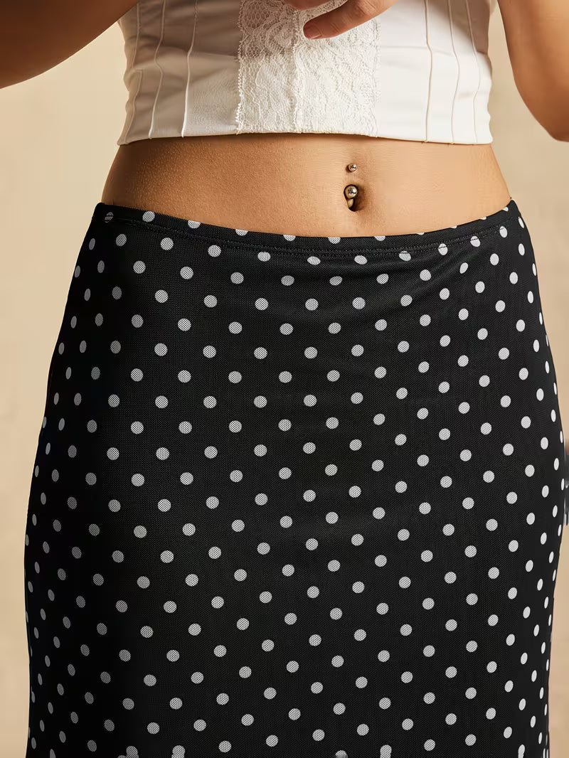 Women'S Casual And Elegant Color-Blocking Mesh Polka Dot Skirt