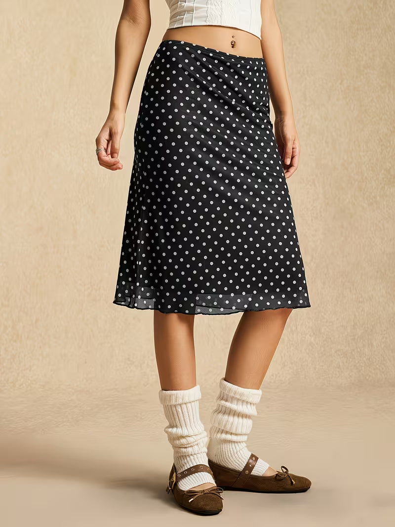 Women'S Casual And Elegant Color-Blocking Mesh Polka Dot Skirt