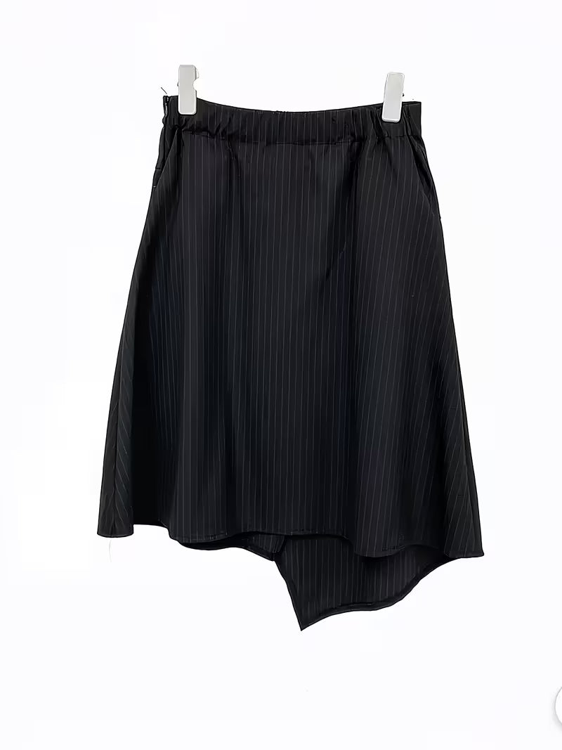 Striped Irregular Hem Skirt A-Line Skirt Spring Summer Thin Korean Style Midi Dress, Slight Direction