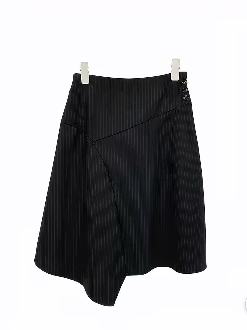 Striped Irregular Hem Skirt A-Line Skirt Spring Summer Thin Korean Style Midi Dress, Slight Direction
