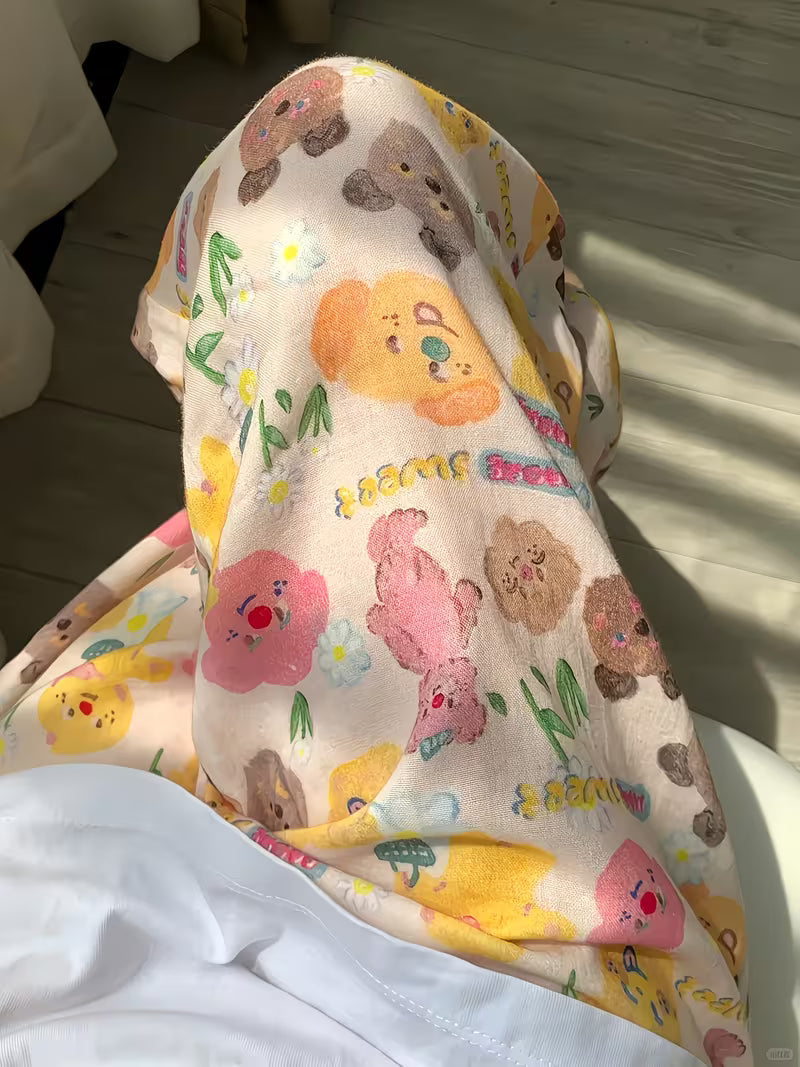 Cute Butter Bear, Wide Leg Pants - High Waist, Loose Fit, Machine Washable All-Season Comfortable Long Pants LL256