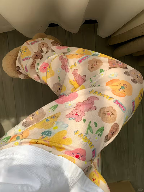 Cute Butter Bear, Wide Leg Pants - High Waist, Loose Fit, Machine Washable All-Season Comfortable Long Pants LL256
