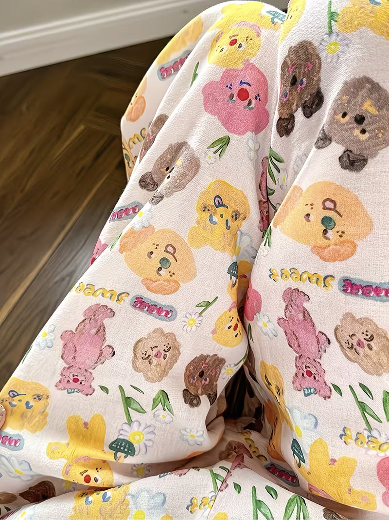 Cute Butter Bear, Wide Leg Pants - High Waist, Loose Fit, Machine Washable All-Season Comfortable Long Pants LL256