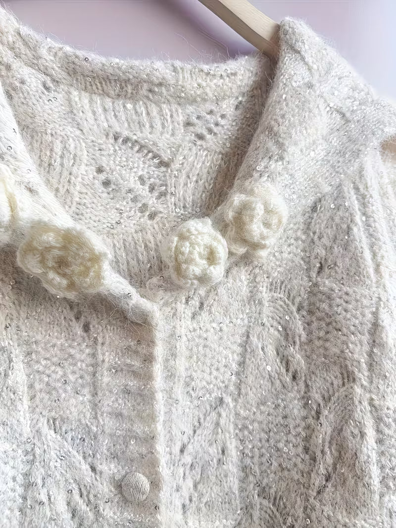 European Goods Heavy 2025 New Style Temperament Exquisite Splicing Lace V-Neck Sweater Coat High-End Shawl-Style Top