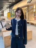 Women'S Cropped Jacket in Blue Tweed