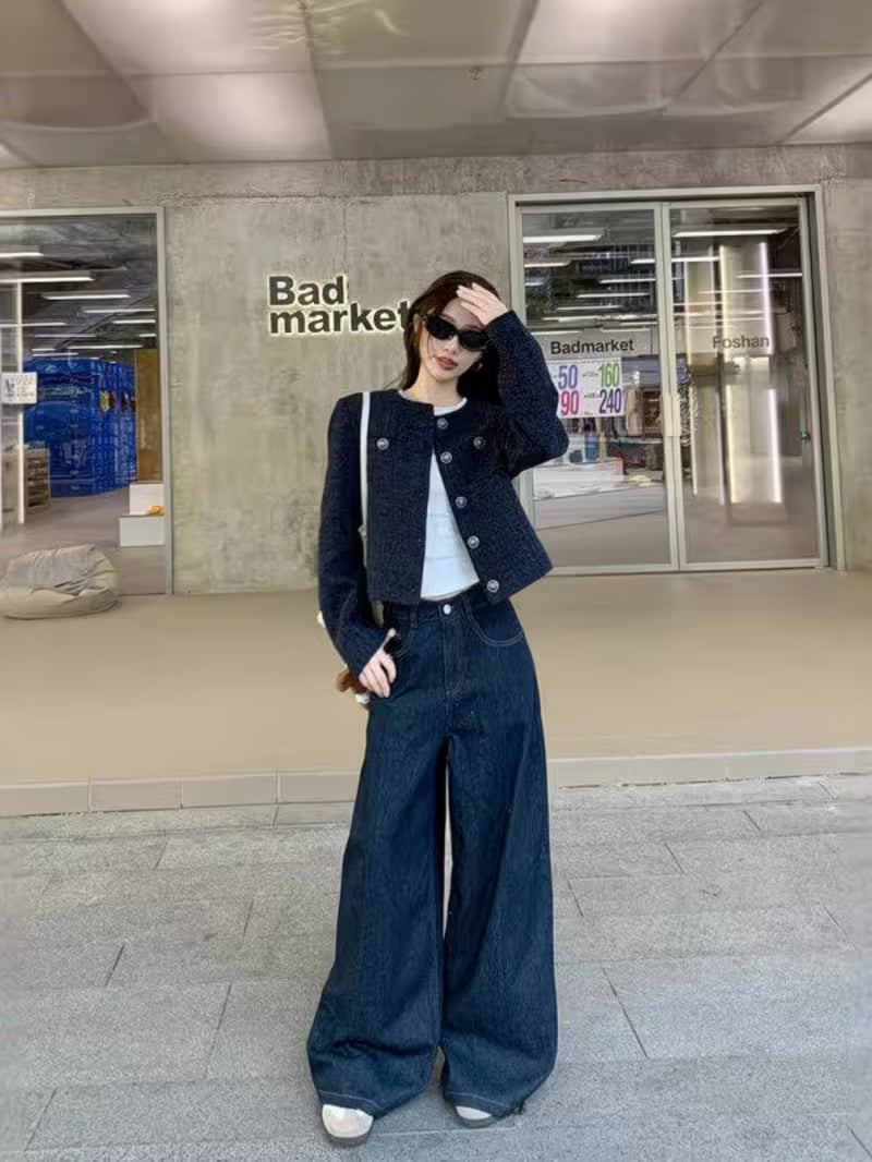 Women'S Cropped Jacket in Blue Tweed