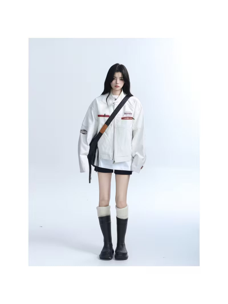 2026 American High Street Faux Leather Biker Jacket for Women | New Design for Early Spring and Autumn, Unique Sense of Design, Small-batch, Hot Style, Loose-fit, Trendy Brand Jacket Coat