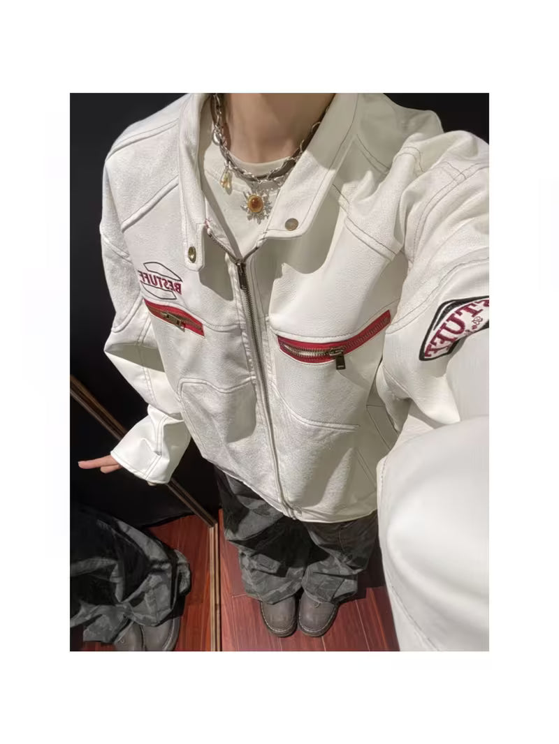 2026 American High Street Faux Leather Biker Jacket for Women | New Design for Early Spring and Autumn, Unique Sense of Design, Small-batch, Hot Style, Loose-fit, Trendy Brand Jacket Coat