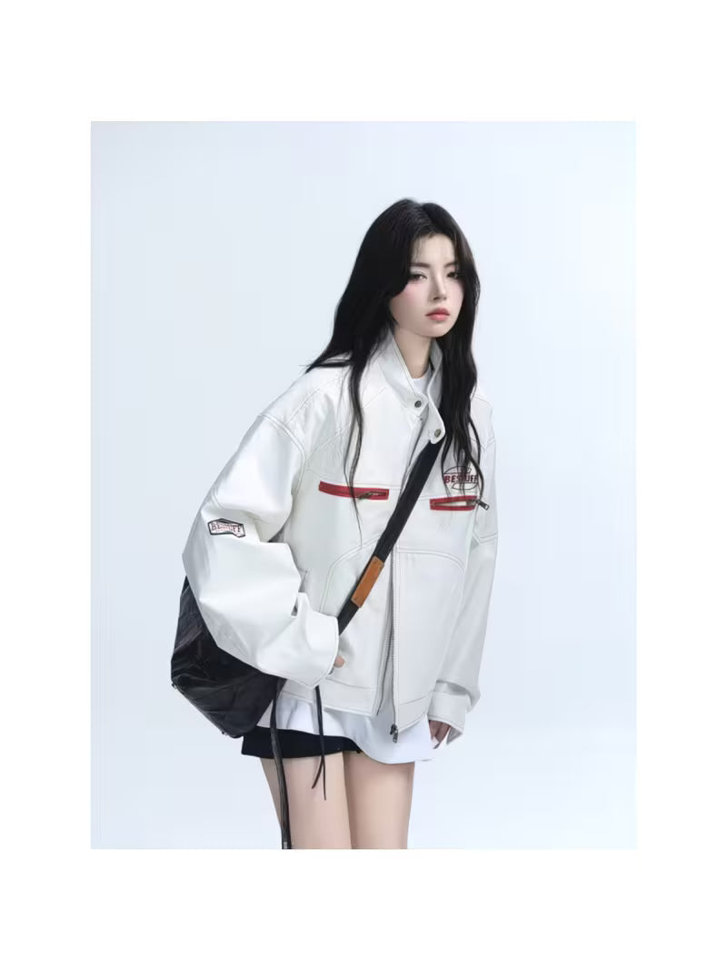2026 American High Street Faux Leather Biker Jacket for Women | New Design for Early Spring and Autumn, Unique Sense of Design, Small-batch, Hot Style, Loose-fit, Trendy Brand Jacket Coat
