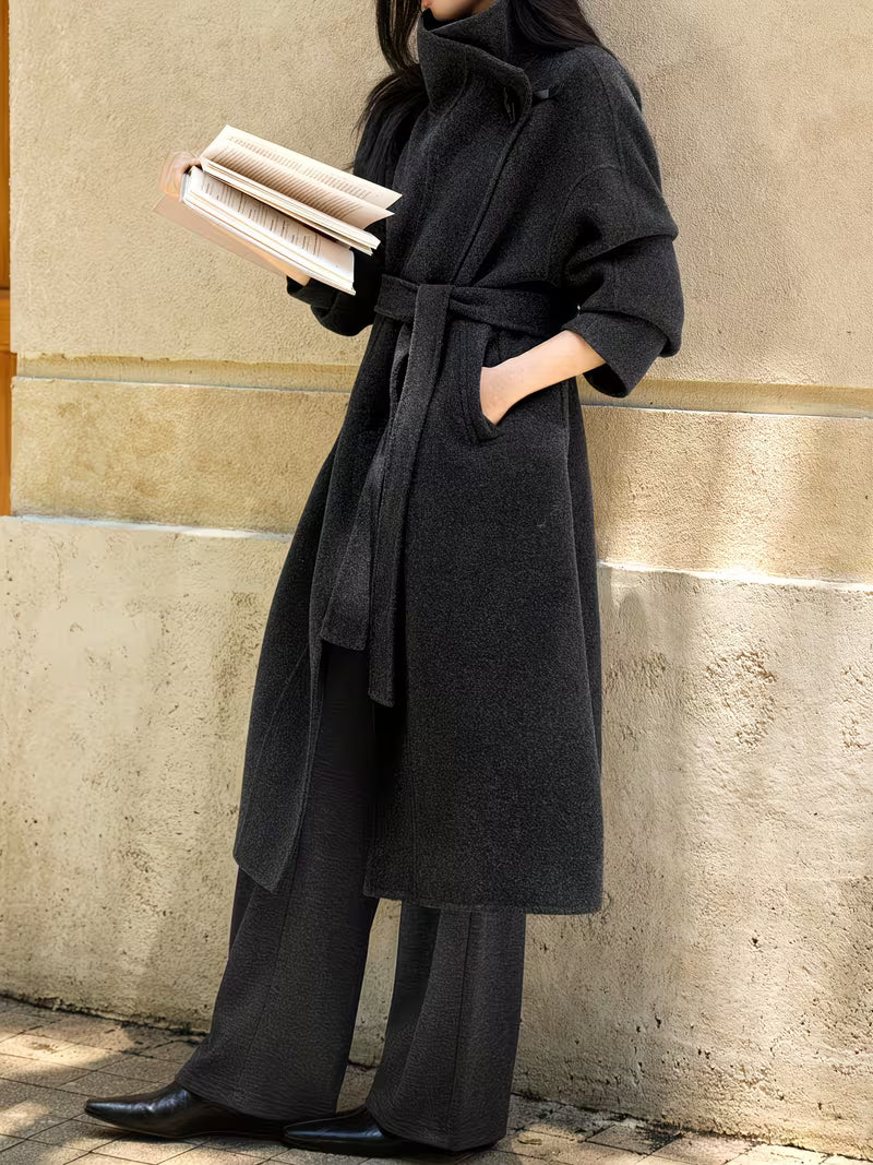 1 Set Women'S Spring Summer Outfit New Coat [Cashmere Tranquil Elegant Standing Velvet Double-Faced Wool Coat] Casual Fashion Design Sense Autumn Winter Women'S Clothing Tie-Up Long Style Women'S Coat with Removable Belt