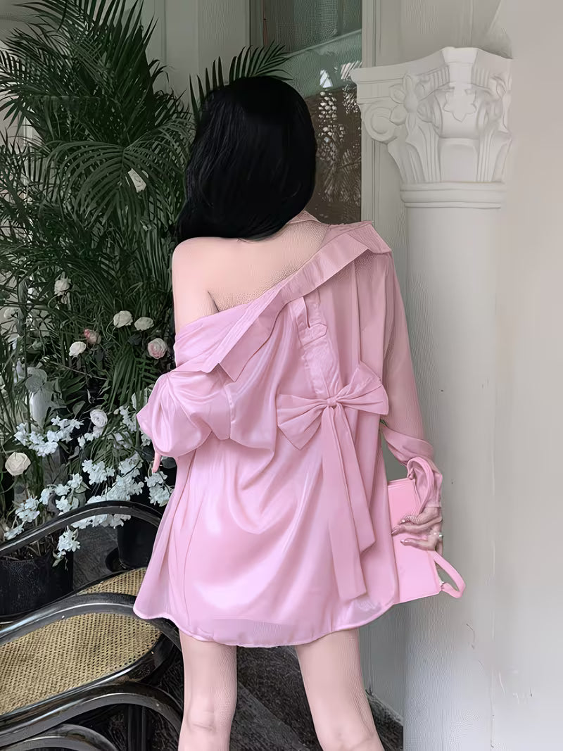 A Lightweight Sun-Protective Shirt for Women Featuring a French-Style Gentle Design with a Bow on The Back, Perfect for Summer. This Breathable Ice Chiffon Outerwear Can Be Worn As a Cardigan Or Over a Tank Top