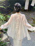 Sunscreen Shirt Jacket Women'S Summer Thin Style New Chinese Style Long Sleeve Cardigan Loose And Fashionable Chiffon Outer Top