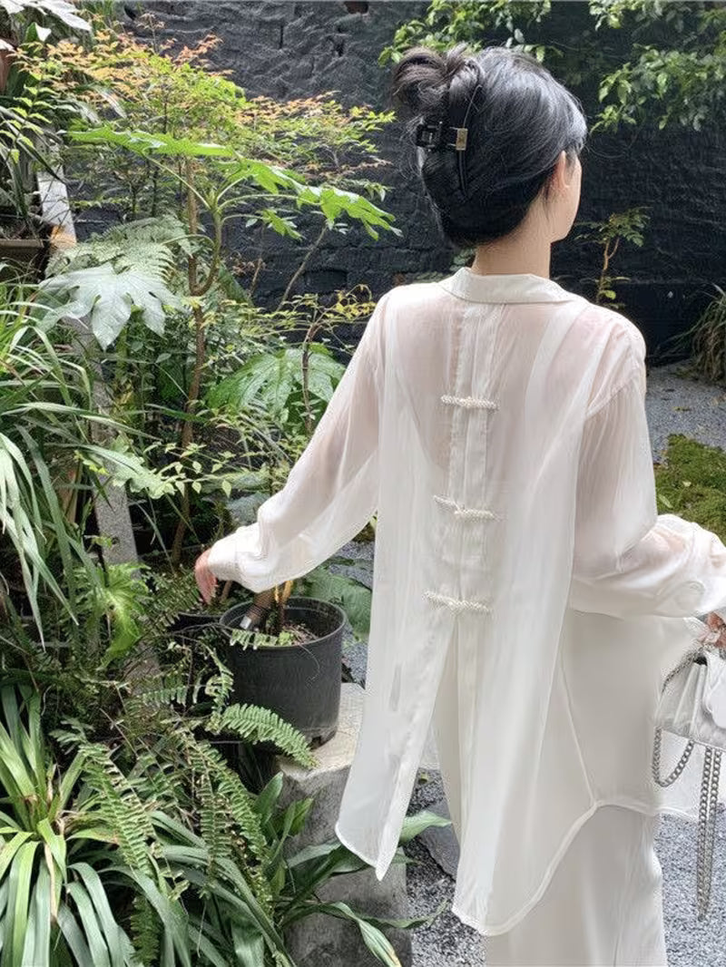 Sunscreen Shirt Jacket Women'S Summer Thin Style New Chinese Style Long Sleeve Cardigan Loose And Fashionable Chiffon Outer Top