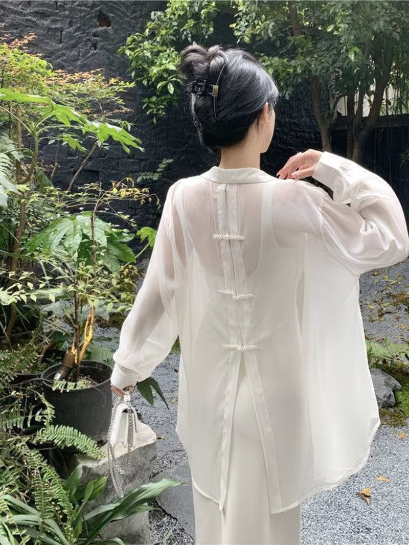 Sunscreen Shirt Jacket Women'S Summer Thin Style New Chinese Style Long Sleeve Cardigan Loose And Fashionable Chiffon Outer Top