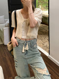 Elegant Bohemian Summer White Crochet Trimmed Edge Cardigan [Niannian]