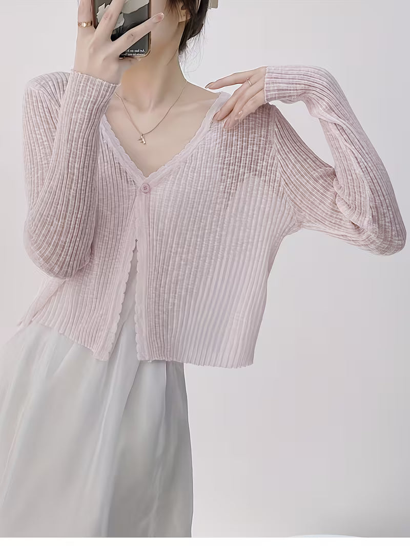Protection Cardigan | Women'S Summer Lightweight Long Sleeve Cover-Up Short Cropped Style Airy Shawl Top For Sun & AC