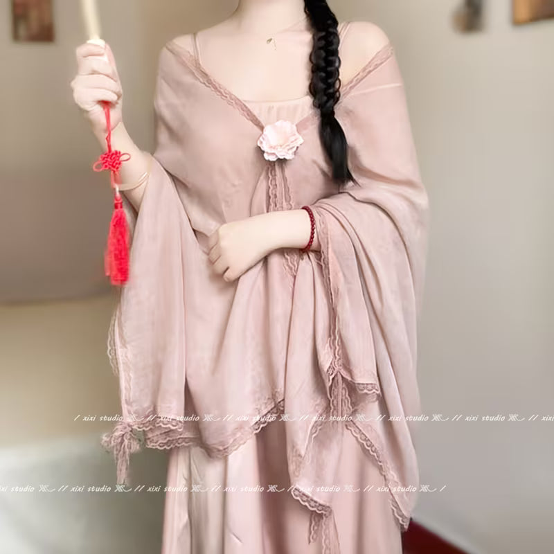 New Chinese Style Purple Lace Shawl with Luxurious Feel, Paired with Air-Conditioned Room Neck Protection Cape And Skirt