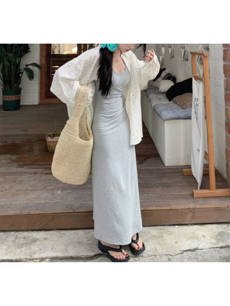 French Style Lace up Split Shirt for Spring and Summer, Thin and Gentle Design with Wave Points, Loose Long Sleeved Shirt, Outerwear Top