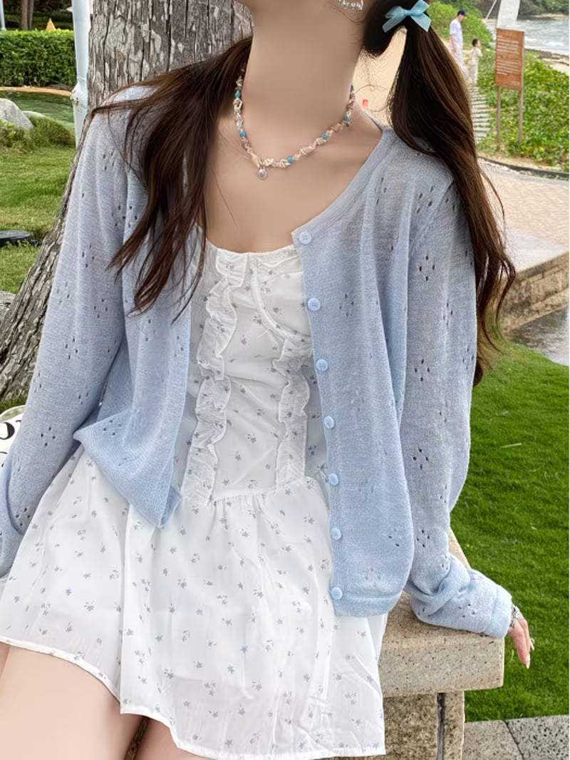 Women'S 2026 Summer Thin Cardigan for Slip Dresses, New Hollow Out Cover Up Top
