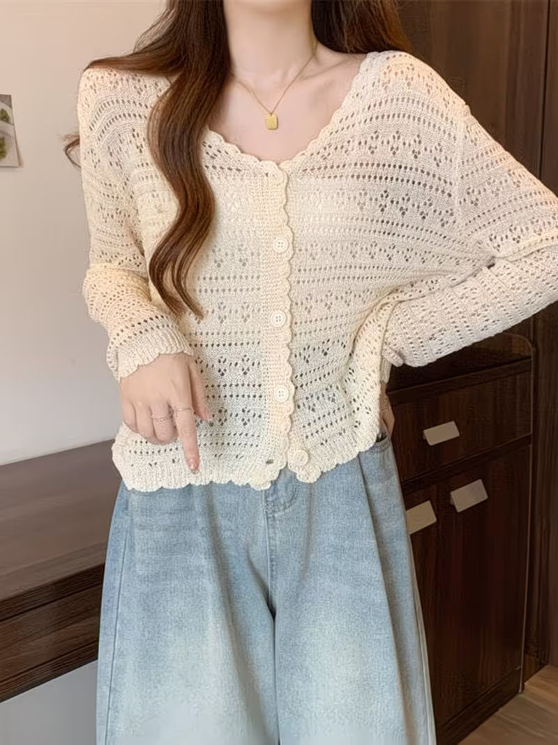 Women'S Lightweight Cardigan - V-Neck Long Sleeve Sweater with Button Front, Chic Layering Piece for Office, Party, Everyday - Easy Care Sweater for All Seasons, Party Outfit, Openfront Design, Breathable Fabric, Versatile Top, Casual Wearers