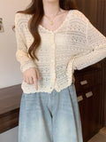 Women'S Lightweight Cardigan - V-Neck Long Sleeve Sweater with Button Front, Chic Layering Piece for Office, Party, Everyday - Easy Care Sweater for All Seasons, Party Outfit, Openfront Design, Breathable Fabric, Versatile Top, Casual Wearers