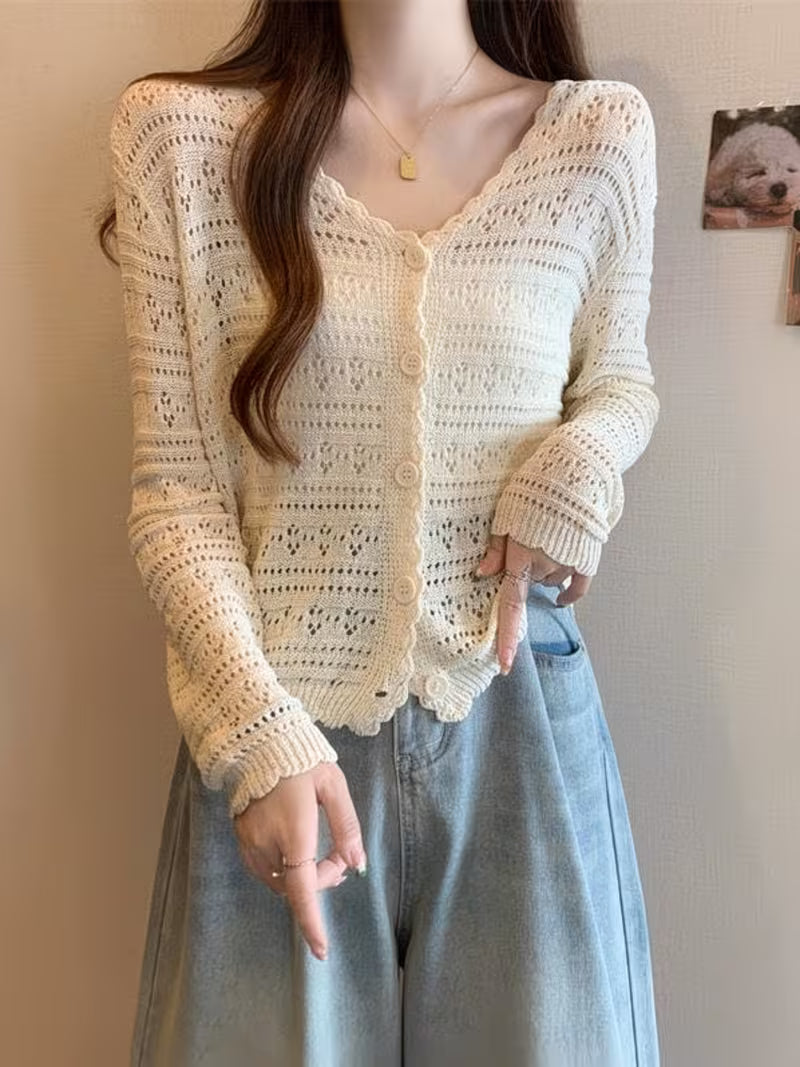Women'S Lightweight Cardigan - V-Neck Long Sleeve Sweater with Button Front, Chic Layering Piece for Office, Party, Everyday - Easy Care Sweater for All Seasons, Party Outfit, Openfront Design, Breathable Fabric, Versatile Top, Casual Wearers