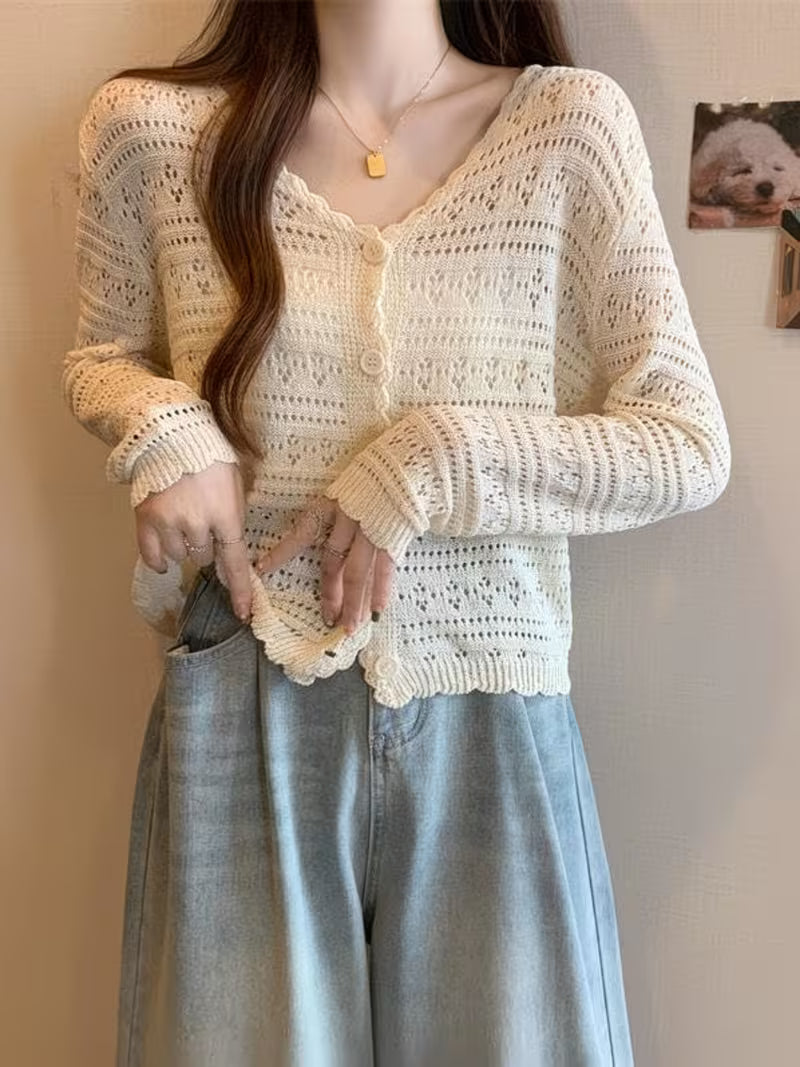 Women'S Lightweight Cardigan - V-Neck Long Sleeve Sweater with Button Front, Chic Layering Piece for Office, Party, Everyday - Easy Care Sweater for All Seasons, Party Outfit, Openfront Design, Breathable Fabric, Versatile Top, Casual Wearers
