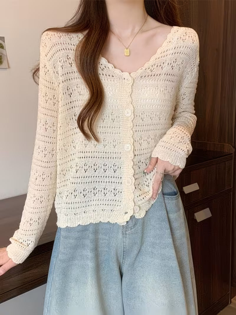 Women'S Lightweight Cardigan - V-Neck Long Sleeve Sweater with Button Front, Chic Layering Piece for Office, Party, Everyday - Easy Care Sweater for All Seasons, Party Outfit, Openfront Design, Breathable Fabric, Versatile Top, Casual Wearers