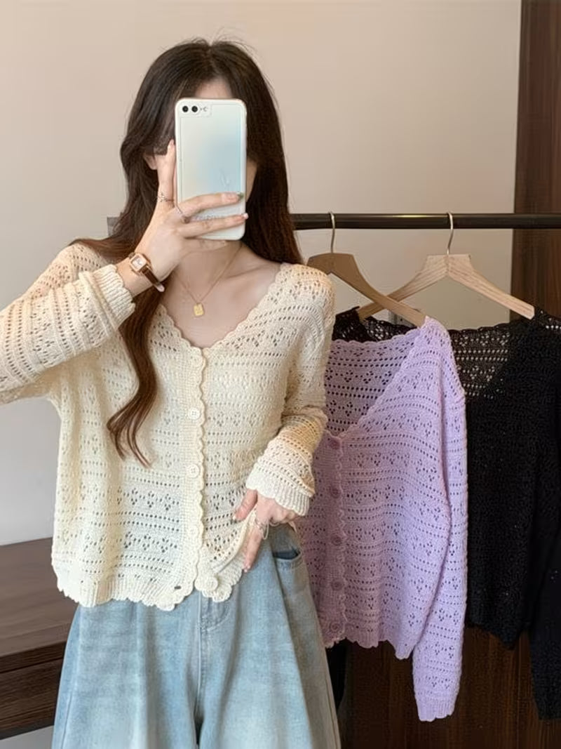 Women'S Lightweight Cardigan - V-Neck Long Sleeve Sweater with Button Front, Chic Layering Piece for Office, Party, Everyday - Easy Care Sweater for All Seasons, Party Outfit, Openfront Design, Breathable Fabric, Versatile Top, Casual Wearers