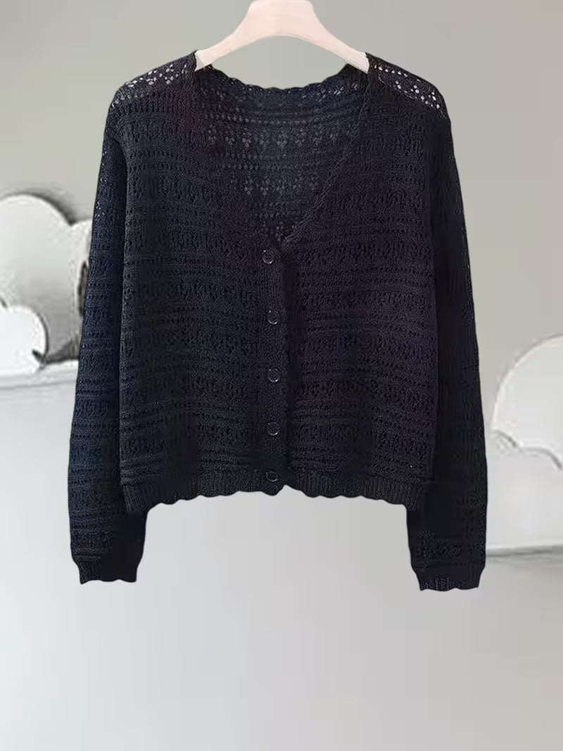 Women'S Lightweight Cardigan - V-Neck Long Sleeve Sweater with Button Front, Chic Layering Piece for Office, Party, Everyday - Easy Care Sweater for All Seasons, Party Outfit, Openfront Design, Breathable Fabric, Versatile Top, Casual Wearers