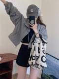 Women'S Long Sleeve Short Hooded Zippered Jacket | Casual Non-Stretch Solid Color Jacket for Spring/Summer/Fall, Weekend Casual Use