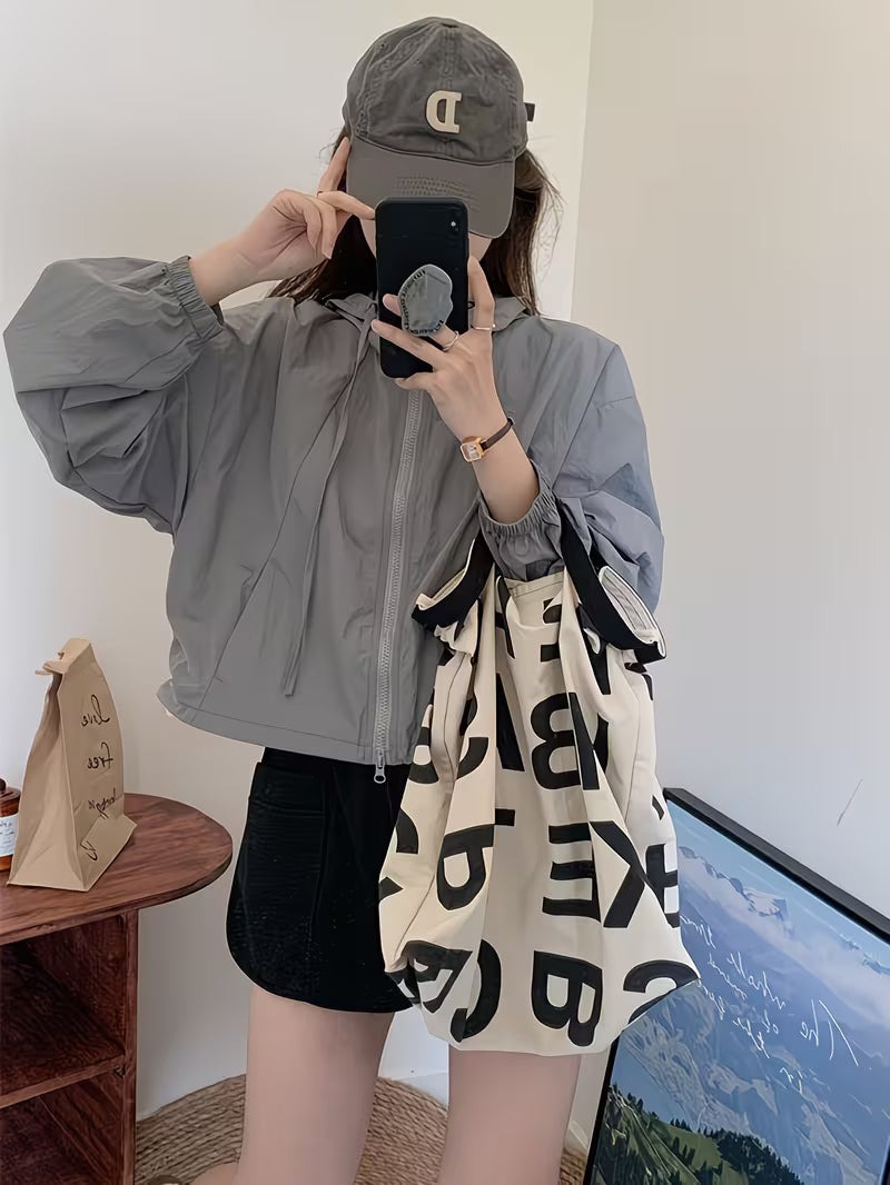 Women'S Long Sleeve Short Hooded Zippered Jacket | Casual Non-Stretch Solid Color Jacket for Spring/Summer/Fall, Weekend Casual Use