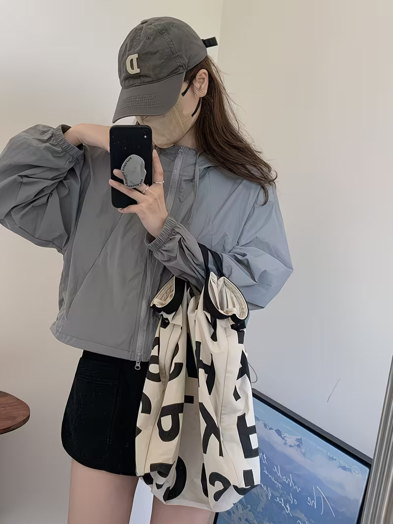 Women'S Long Sleeve Short Hooded Zippered Jacket | Casual Non-Stretch Solid Color Jacket for Spring/Summer/Fall, Weekend Casual Use