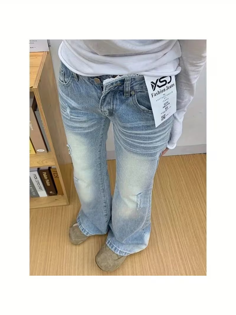 Low-Rise Super Skinny Jeans for Women, Featuring Vintage Lace Details And a Loose Fit, with Long Hems