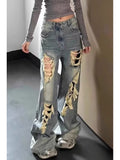 New Ripped Jeans for Women, with a Effect And a Tassel Design, Featuring Loose, Wide Leg Pants And Long Pants That Are Versatile And Slim Fit