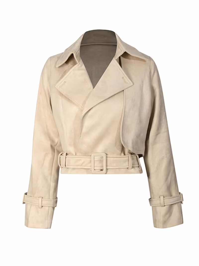 Spring New Women's Clothing Notch Lapel Waist Cinching Retro Commuter Short Trench Coat Top