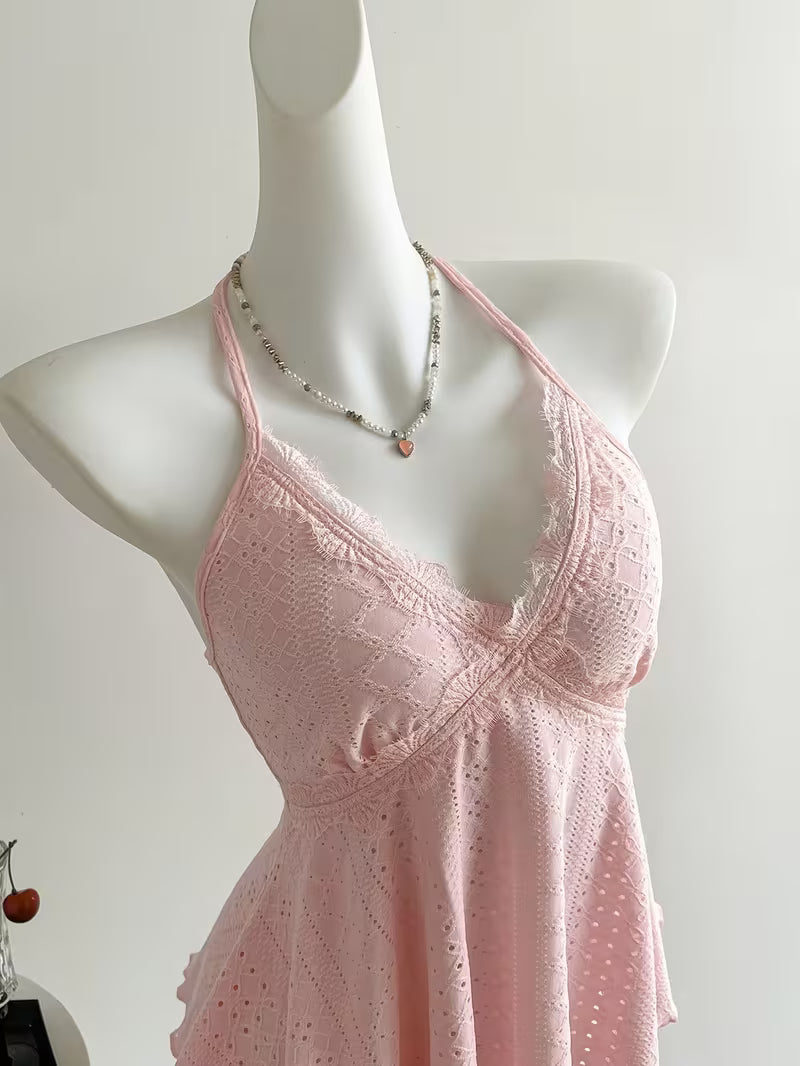 Elegant Directional Women'S Red Plaid Lace Stitching Sweet Holiday Spaghetti Strap Vest, Suitable for Spring And Summer Beach