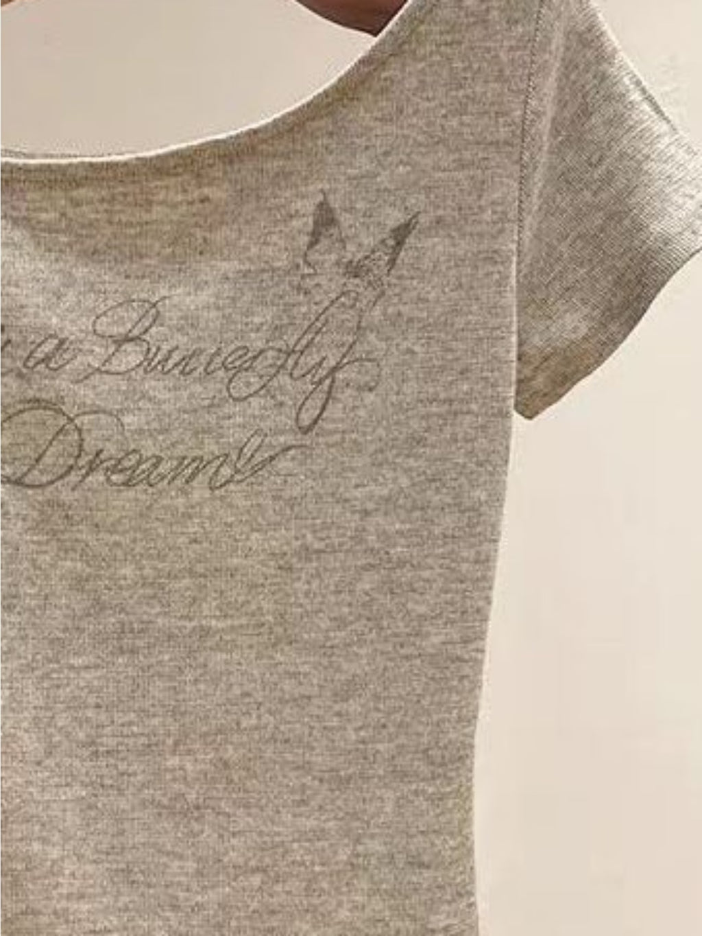 Women's Off-Shoulder Asymmetrical Collar Lace Ribbon Short Sleeve T-Shirt Summer Letter Print Slim Fit Flattering Versatile Short Top
