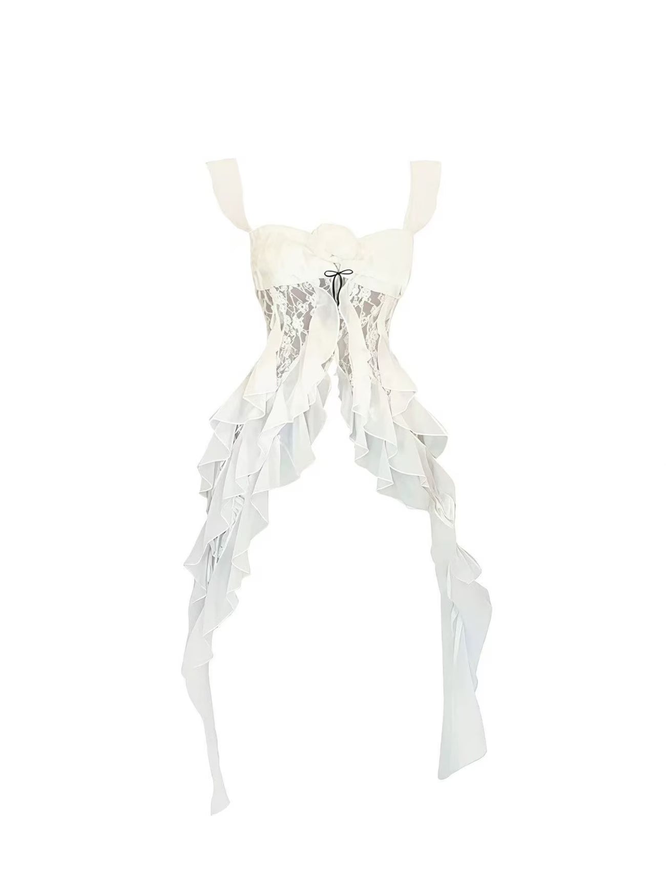 omen's Summer New Lace Cami Top - Vacation Outfit, Ruffle Hem Asymmetric High Low Peplum Top, Sheer Going Out Tank
