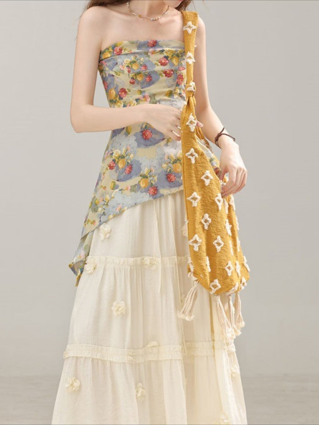 Women's Summer Floral Print Crop Top with Irregular Waistline and Cut-Out Design