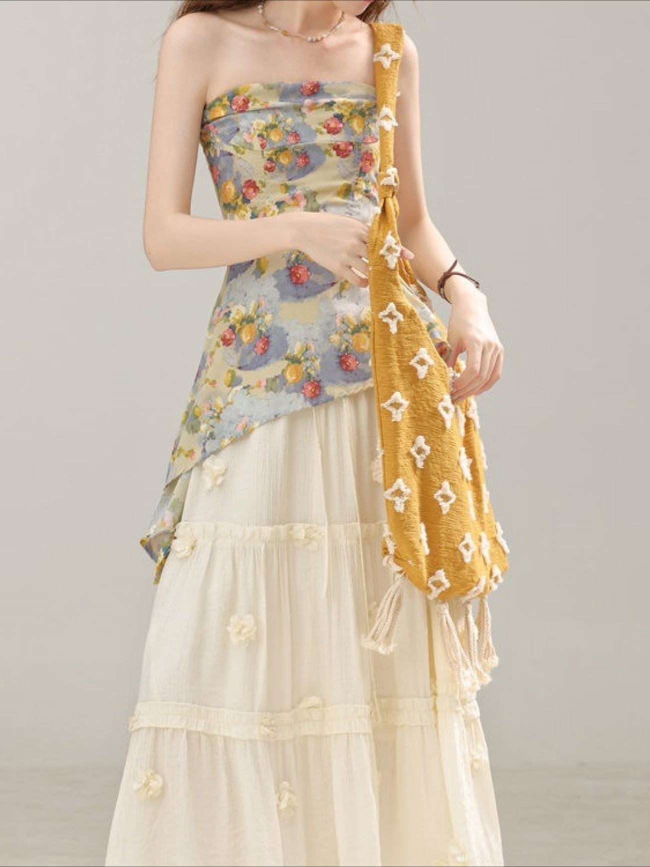 Women's Summer Floral Print Crop Top with Irregular Waistline and Cut-Out Design