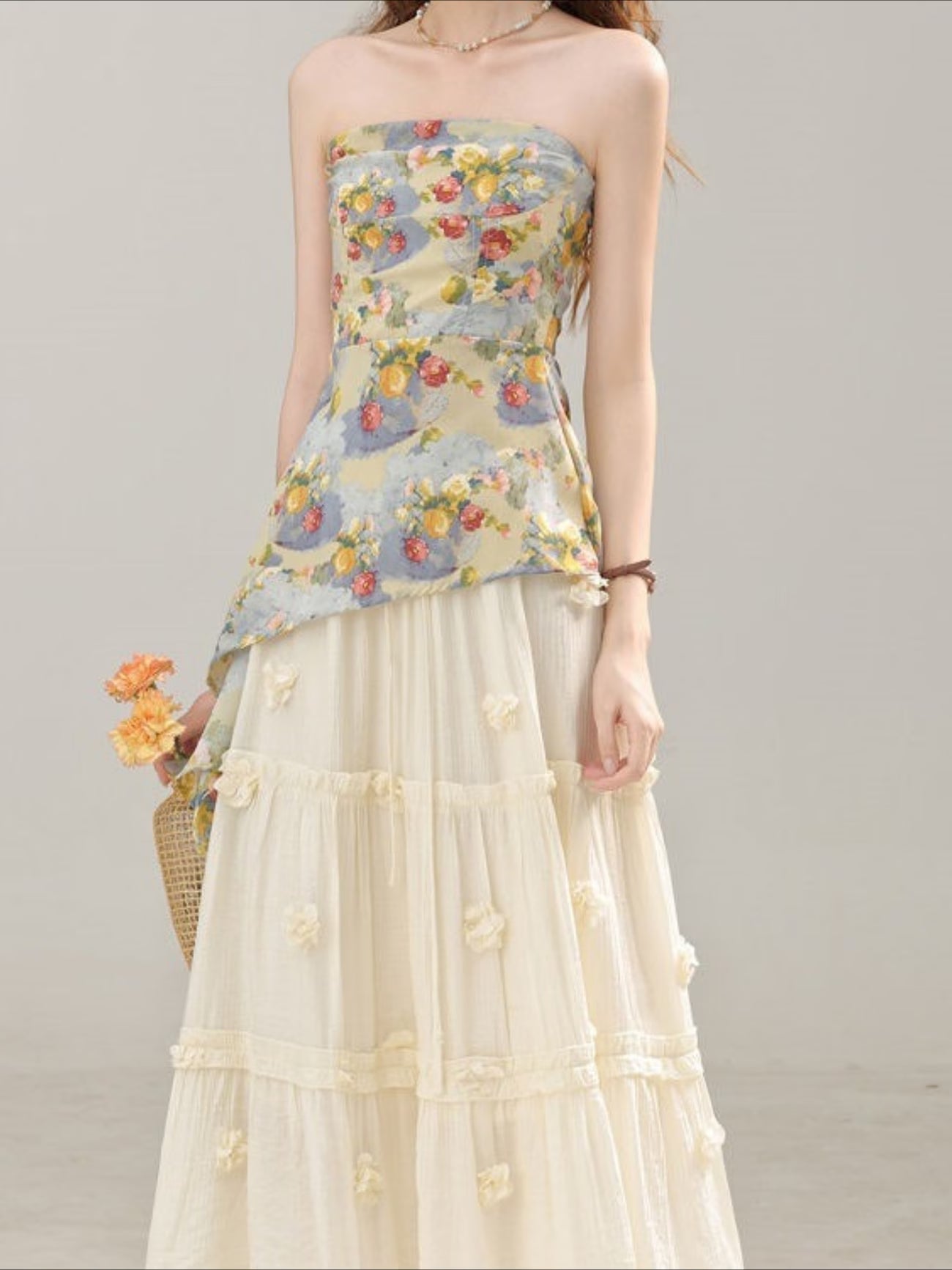 Women's Summer Floral Print Crop Top with Irregular Waistline and Cut-Out Design