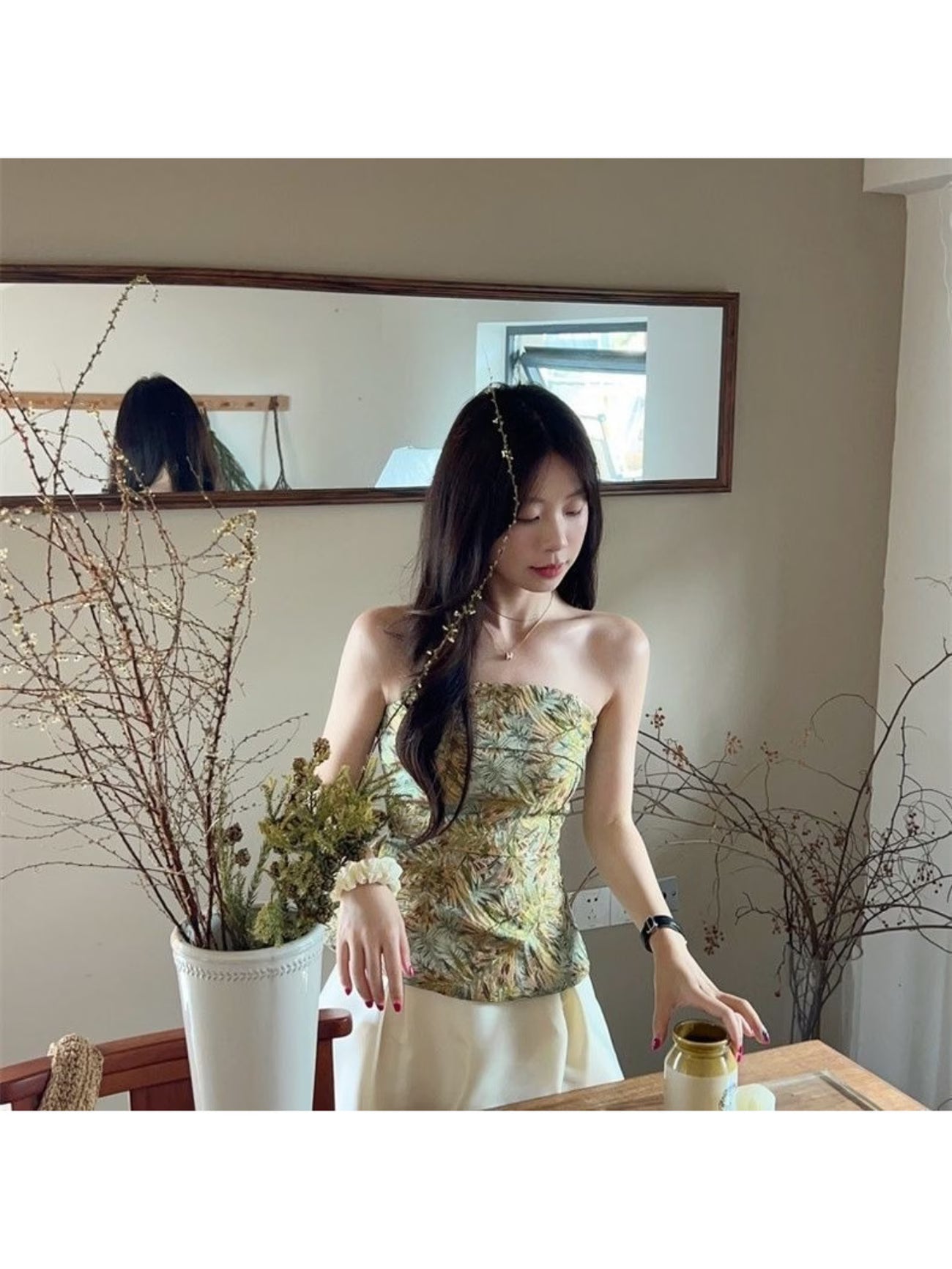 Vintage Cottagecore Strapless Corset Blouse Top - Non- Bandeau Shirt with Backless, Hand Washable Suitable for Wedding Guest, Festival Outfits & Casual Attire, Female Fashion